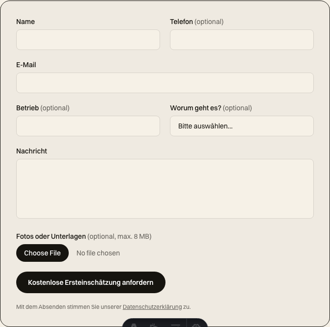 Echtes Kontaktformular dieser Website