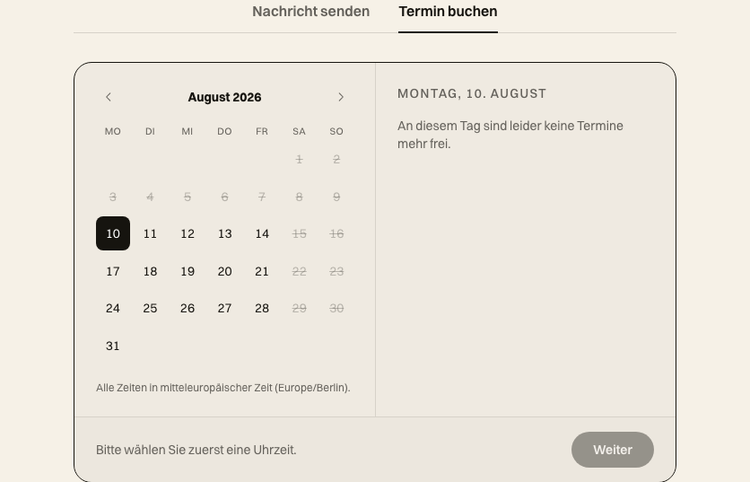 Echte Kalenderbuchung dieser Website